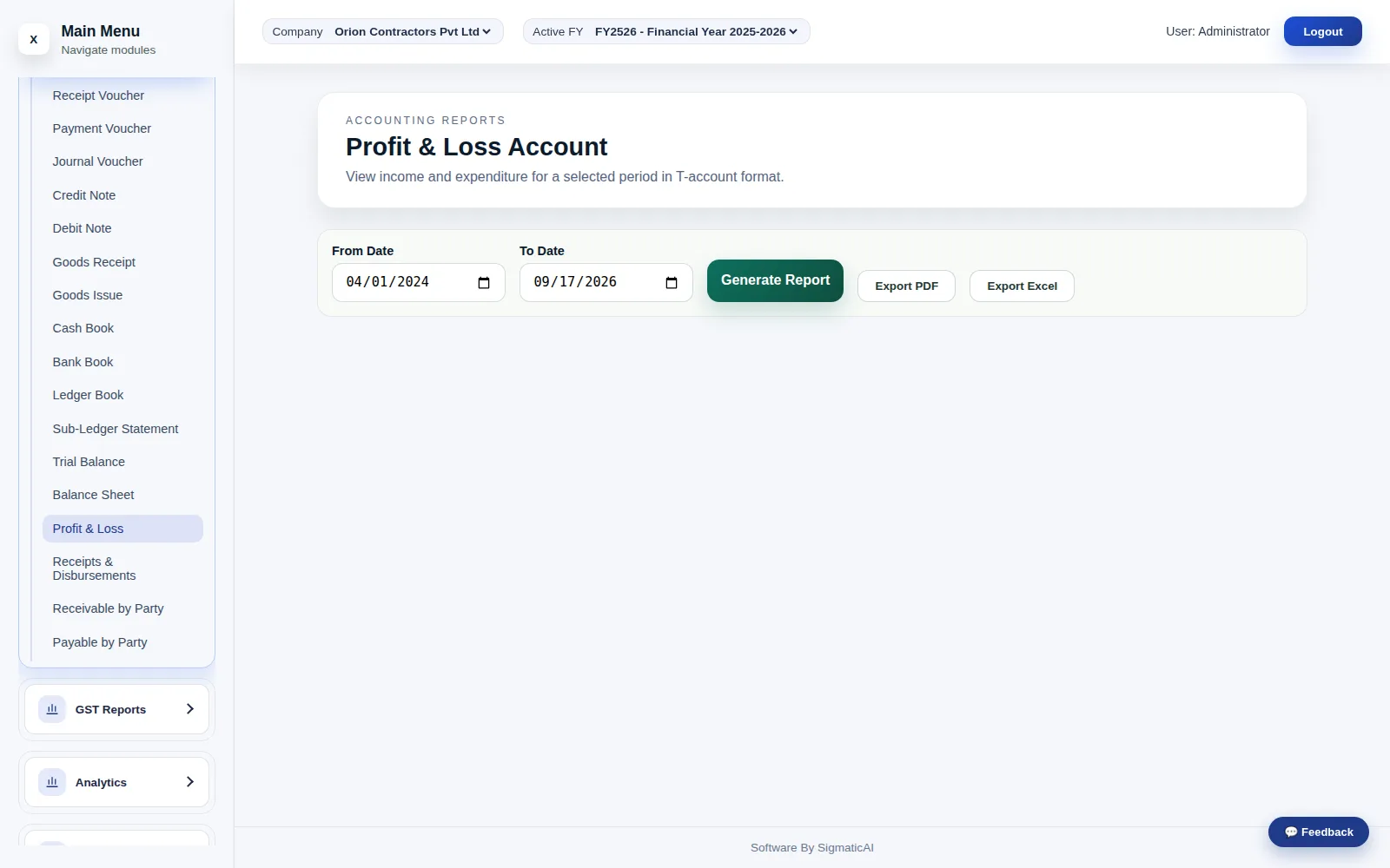 Profit & Loss, built on the same reportType-driven report engine.