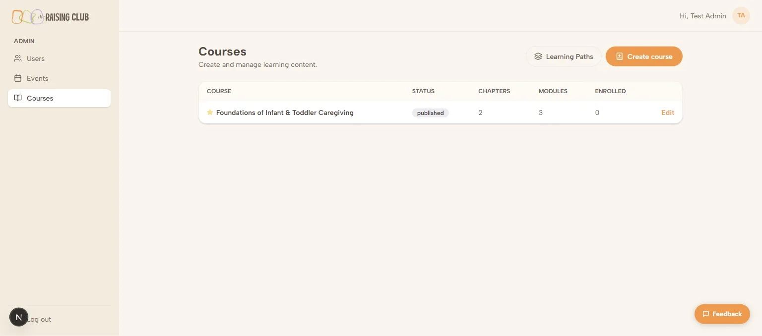 Instructor and course administration in a custom learning platform