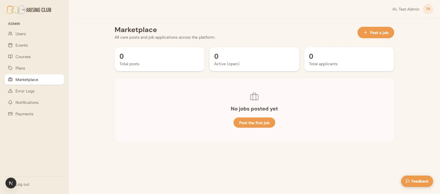 Admin console with moderation and reporting in a custom learning platform