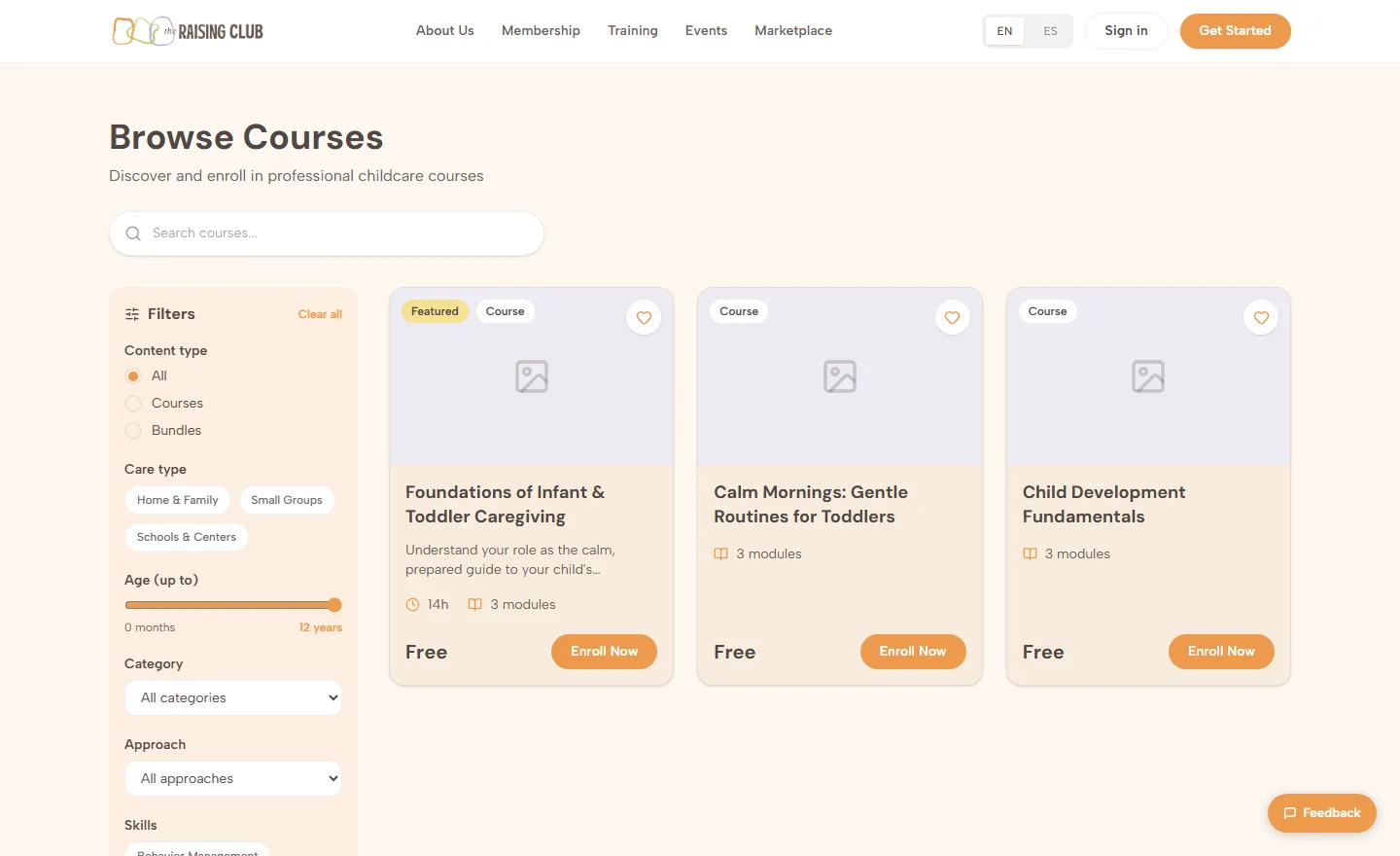 Custom LMS course catalogue built by SigmaticAI for The Raising Club