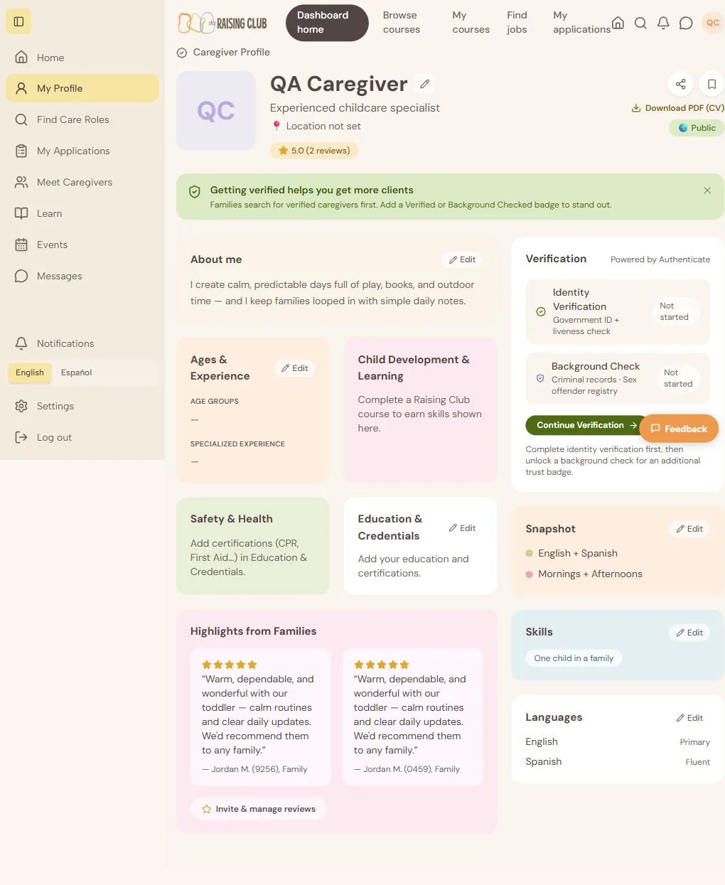Verifiable credential badge shown on a learner profile