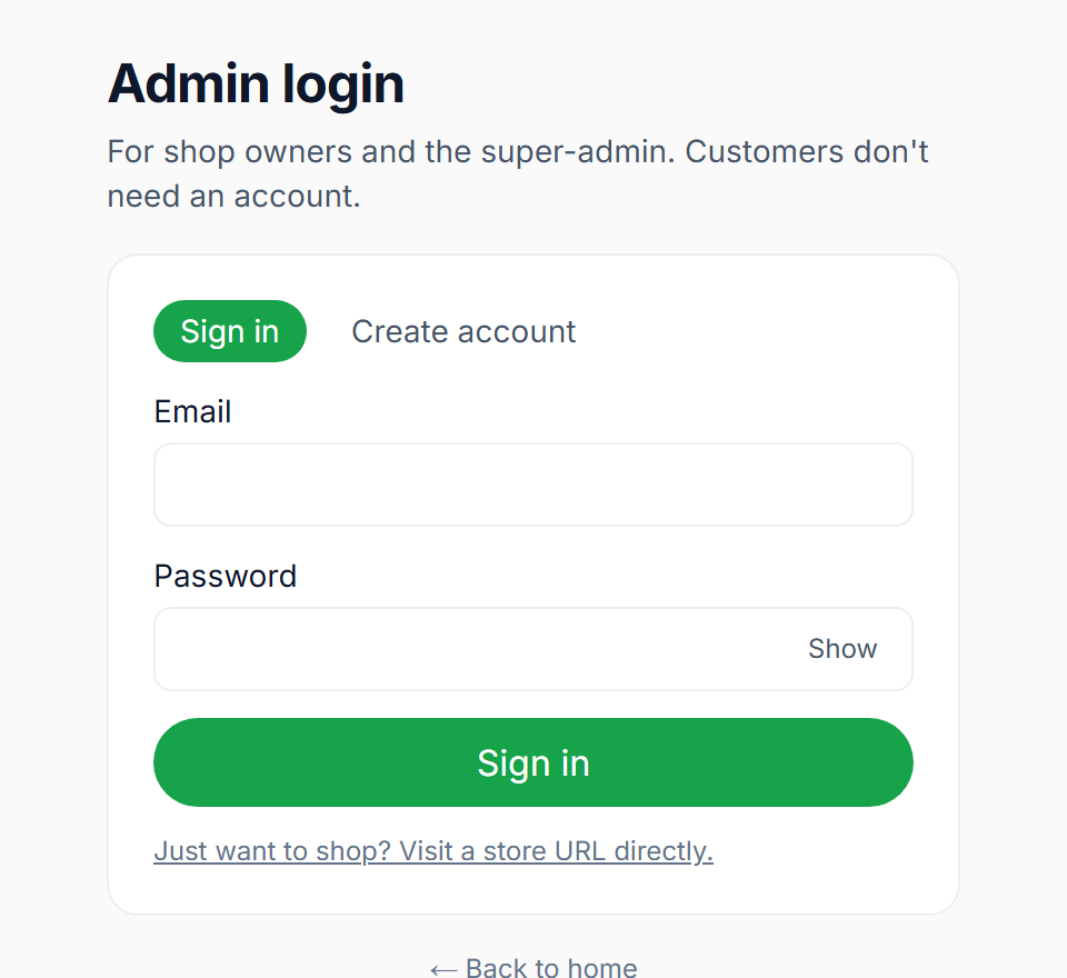 Store owner & admin portal login